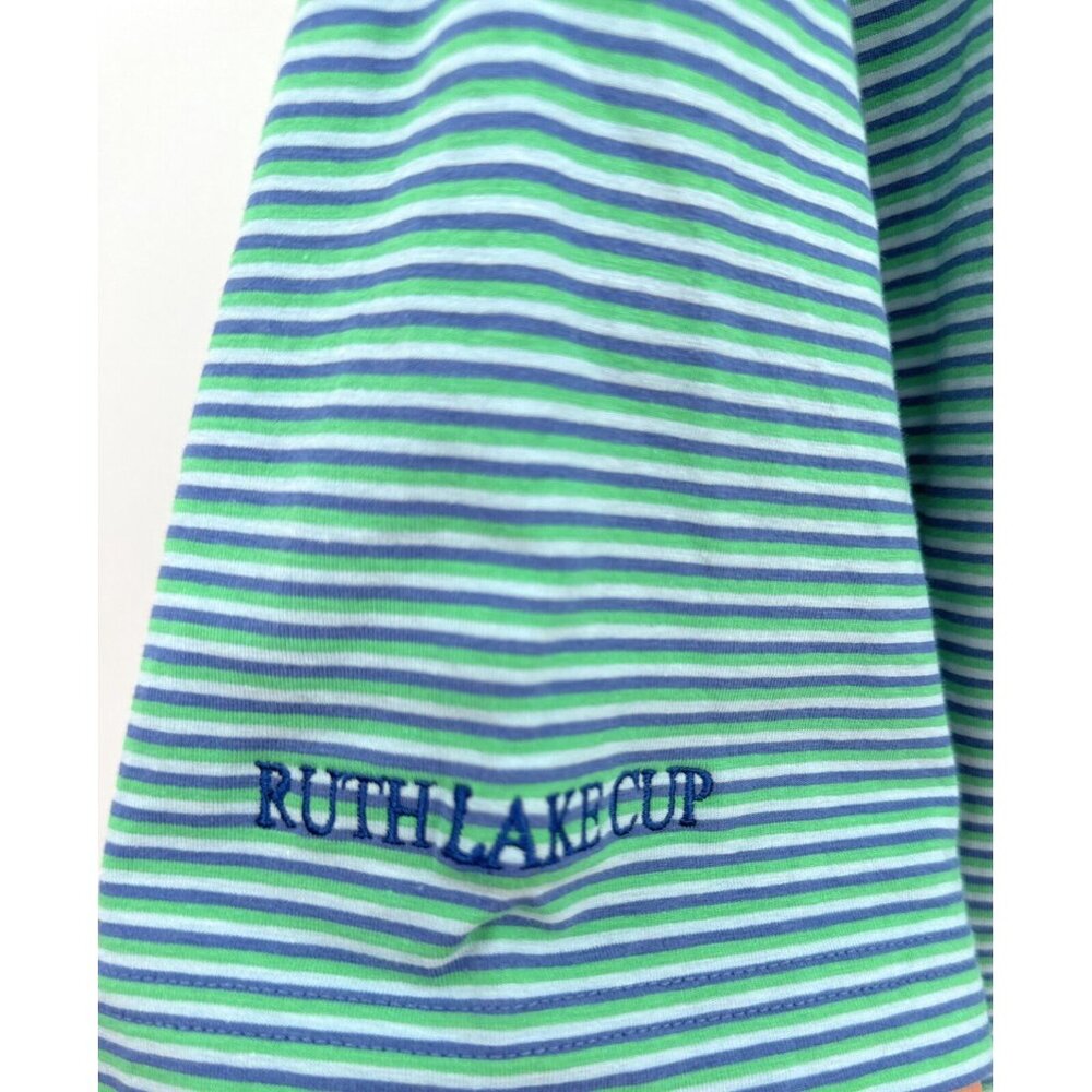 Turtleson Polo Shirt XL Golf Green Blue Striped Ruth Lake Cup‎ - Picture 6 of 7